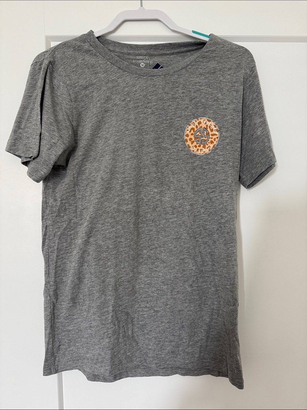 Simply Southern Gray Short Sleeve Tee with Leopard Circle Logo